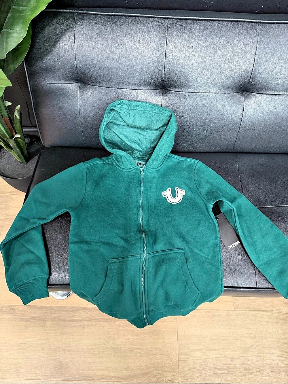 True Religion Boys Horseshoe Appliqué Zip Hoodie Green Girls large 14-16